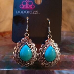 Paparazzi Teardrop Turquoise and Silver Earrings